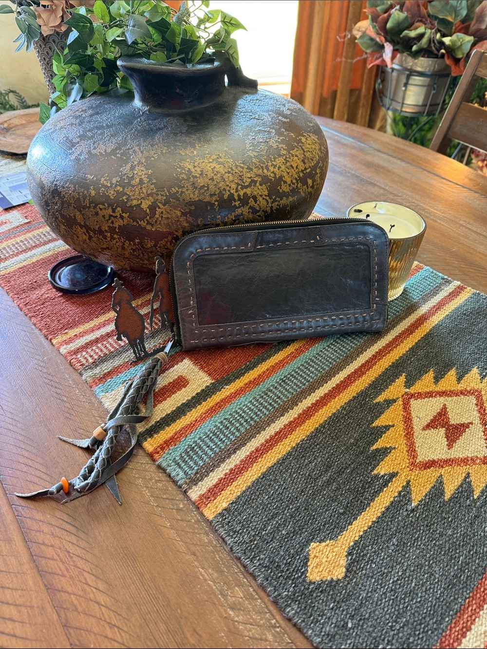 Grey Leather Zip Wallet with Tassel - Picture 2 of 6